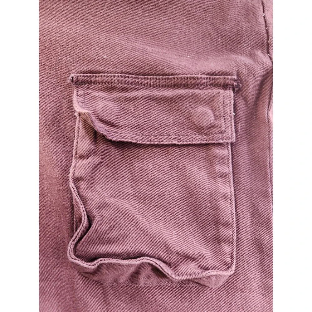 Forever 21 Cargo Pants Denim Dark Cocoa Straight Leg Distressed High Rise Casual